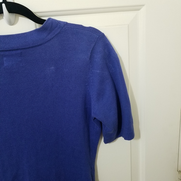 TABITHA Blue Button Fitted Short Sleeved Cardigan - Picture 5 of 12